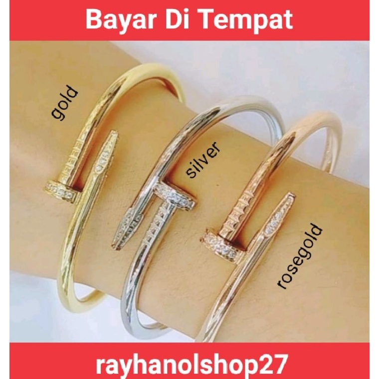 GELANG TANGAN TITANIUM WANITA DEWASA MOTIF PAKU WARNA TERSEDIA GOLD DAN SILVER ANTI LUNTUR