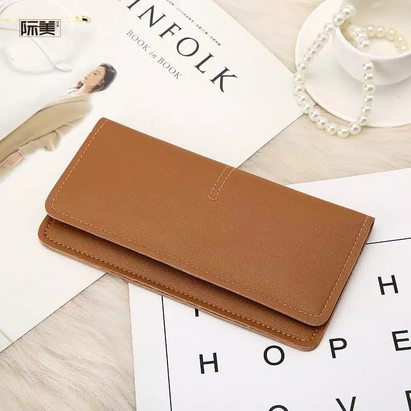 Forever Youth Dompet Lipat Tipis Dompet Panjang Wanita fashion Korea-Coklat