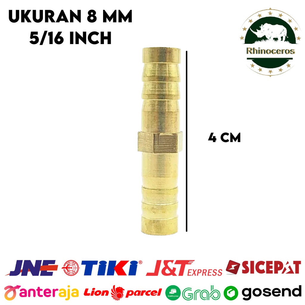 Sambungan Selang Kuningan Lurus Kompresor 5/16Inch Neple 2 Cabang 8mm
