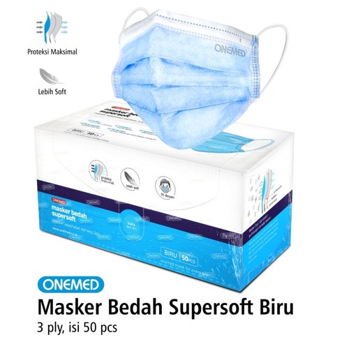 ONEMED MASKER BEDAH SUPERSOFT BIRU 3PLY 50S / MASKER MEDIS