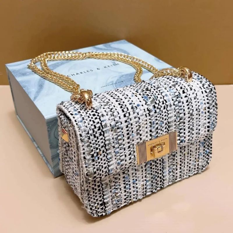 CK GIFTSET C-Capsule Collection: Alia Chain-Strap Tweed Crossbody Bag INCLUDE BOX