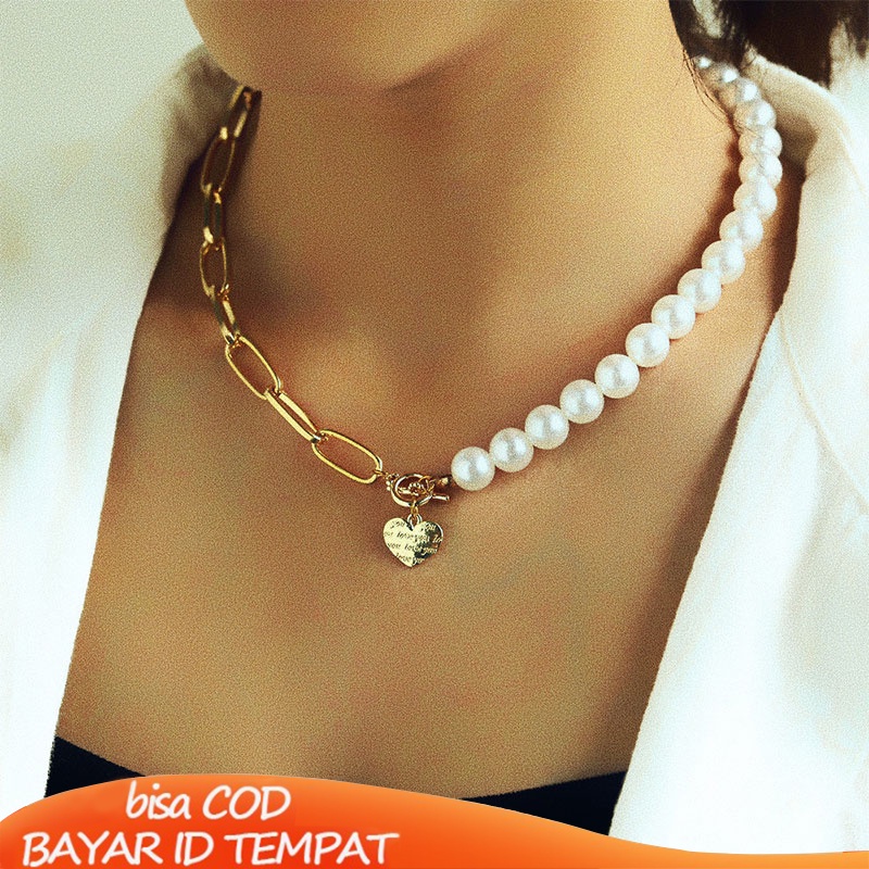 COD❤️Kalung Mutiara Cinta Bahasa Inggris Huruf Temperamen Retro Imitasi Wanita Fashion Aksesoris Impor Fashion Murah Ready Stock