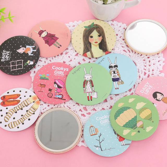 Cermin Kaca Bulat Kecil Dandan Rias Motif Kartun Lucu Murah Make Up Kosmetik Cosmetic-6