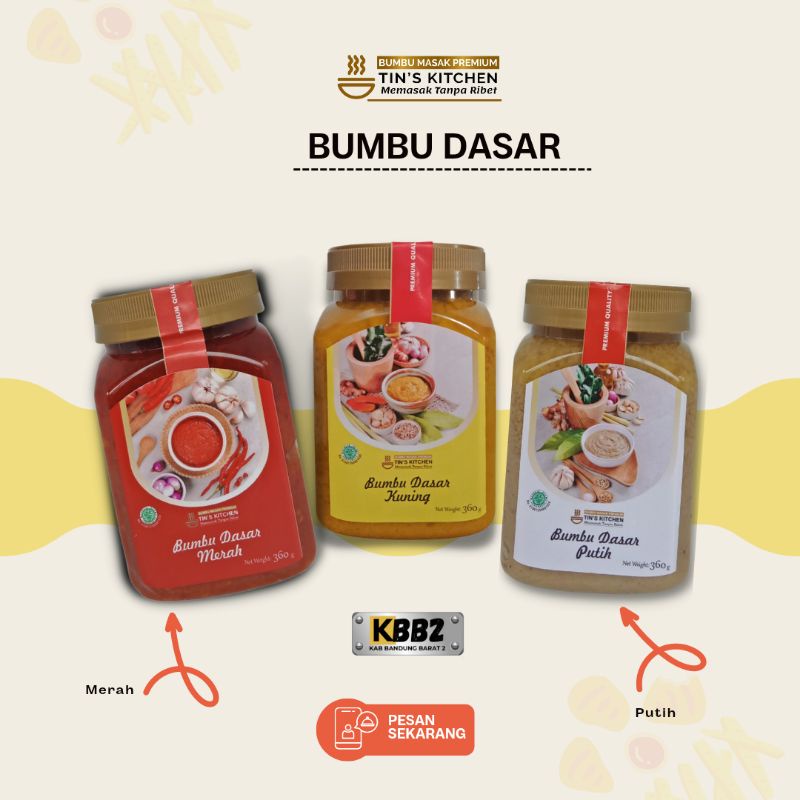 

Bumbu Dasar Merah Kuning Putih Tins Kitchen Premium Homemade Serbaguna Low MSG Tanpa Pengawet Tanpa Pewarna Sehat 375 gram