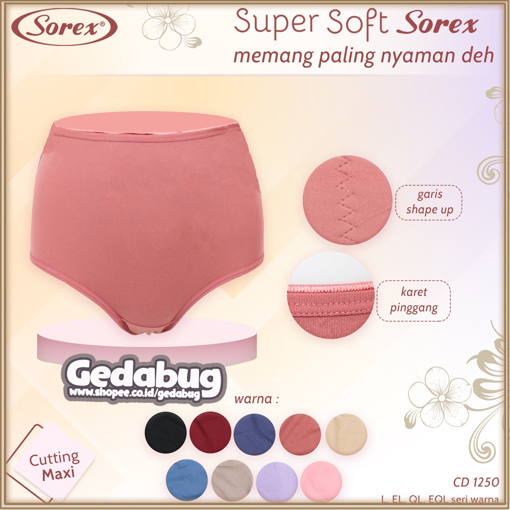 6 Pcs - CD Wanita Sorex 1250 Cutting Maxi | Celana dalam wanita Supersoft &amp; Big Size | Gedabug