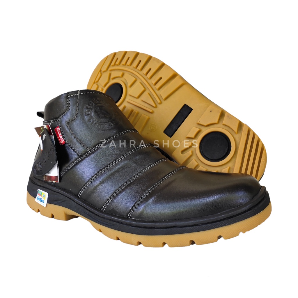Sepatu boot pria dewasa kasual kerja resleting hitam trendy terlaris bahan full kulit asli