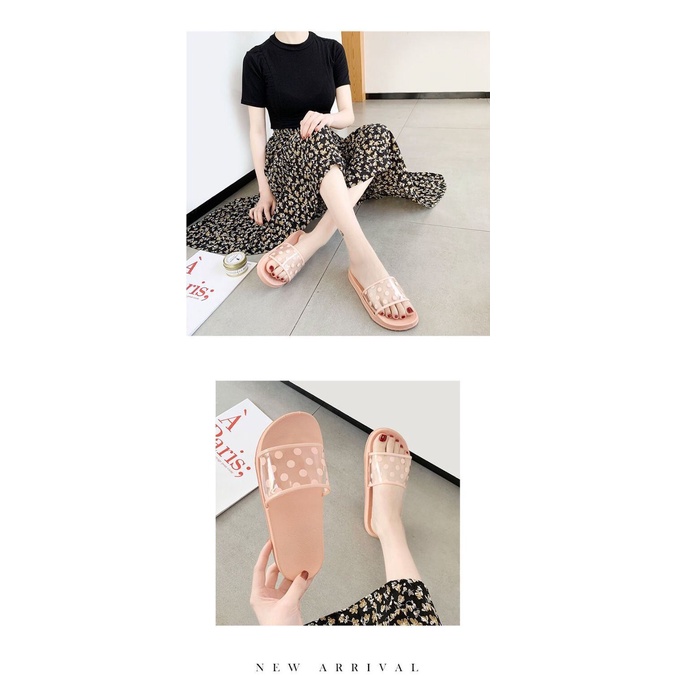 IDEALIFESHOES Sandal Wanita dot pink hitam Korea Sendal Cewek Sandal Wanita Kekinian Selop Karet Sendal Santai Wanita DOT