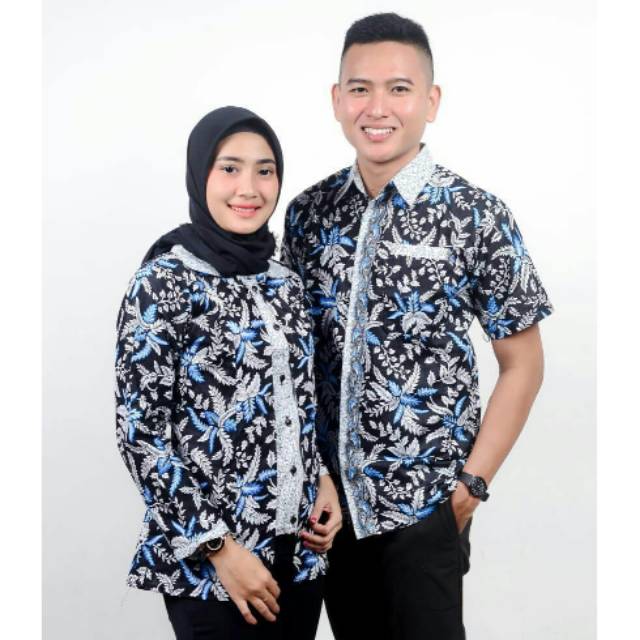 Couple batik sragam Motif blarak biru