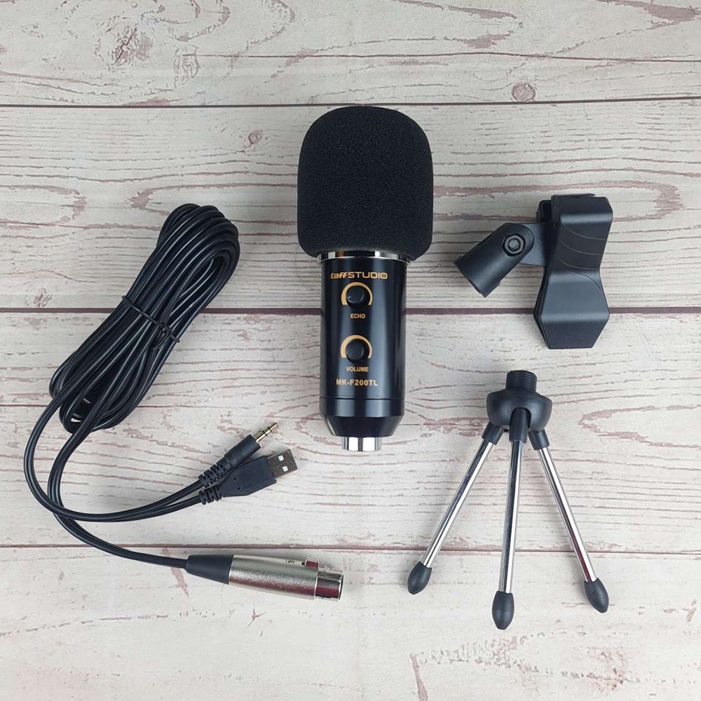 TaffSTUDIO Karaoke Condenser Microphone 3.5mm with Stand - MK-F200TL - Black