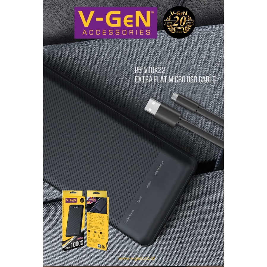 Powerbank V-GeN Rescue V10K22 10000mAh 2 Output 2.4A Slim Power Bank