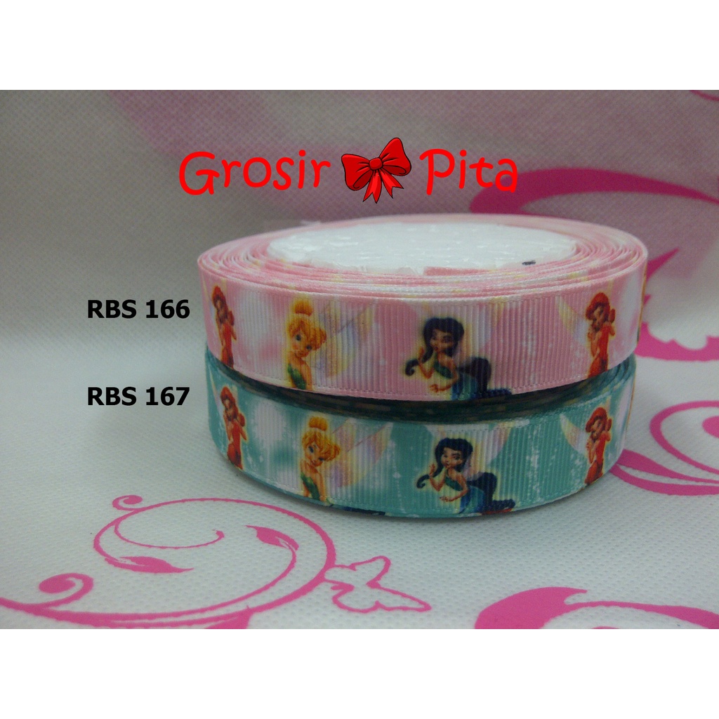 

(25 yard) Pita Grosgrain Motif Tinkerbell RBS 166,167 | Toko Bahan Craft | Grosir Pita