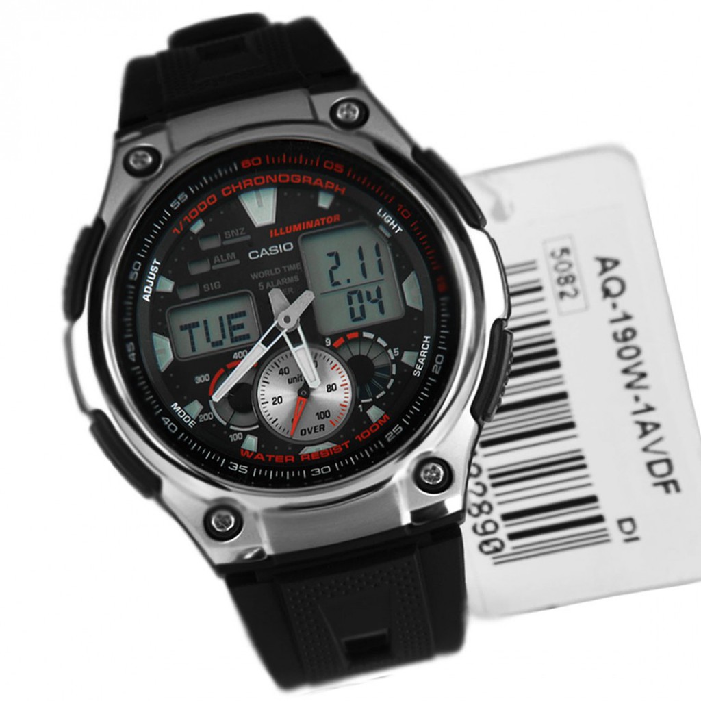 JAM TANGAN PRIA WATCH CASIO AQ-190W-1A PRIA BLACK ABU ORIGINAL
