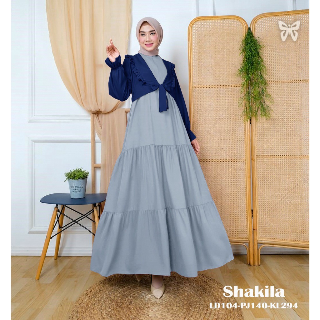 HOPYLOVY -  Maxi Dress Wanita Terbaru Kombinasi Cardi Rempel Shakila