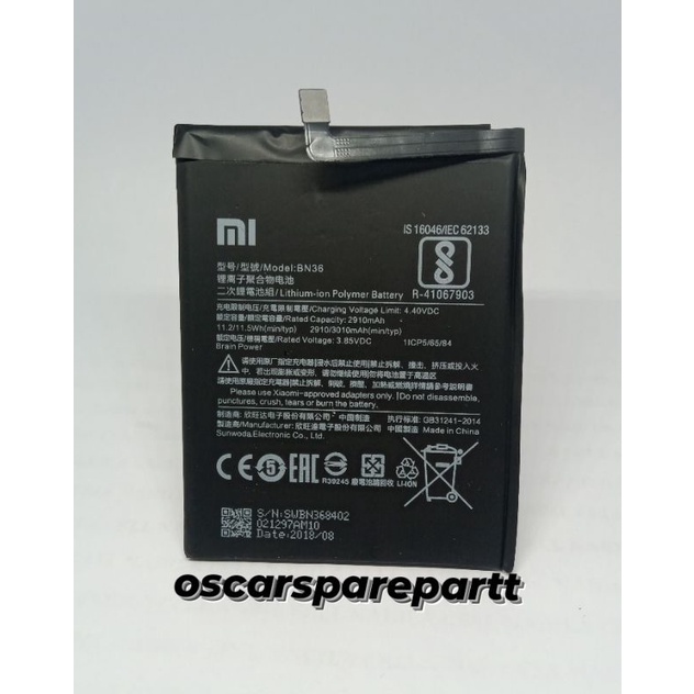 BATRE BATERAI BATTERY XIAOMI MI A2 MI 6X BN36 BN 36 BN 36 ORIGINAL