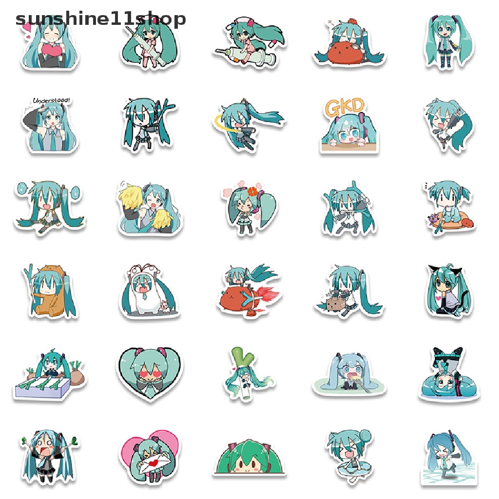 Sho 65Pcs Stiker Graffiti Kartun Hatsune Miku Untuk Gitar / Koper / Laptop