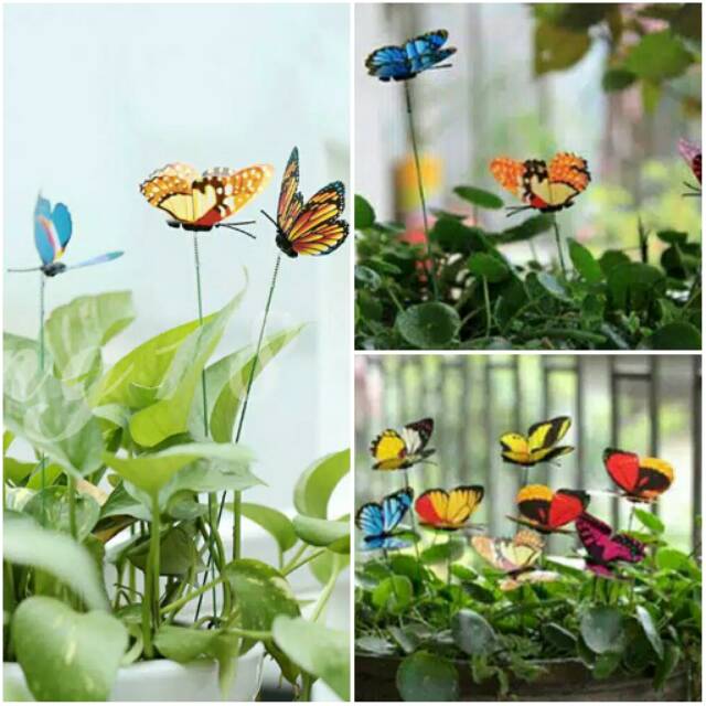Kupu-Kupu 3D Artificial Hiasan Pot Bunga Dengan Kawat dan Per Bahan Plastik Kertas Tebal Anti Air