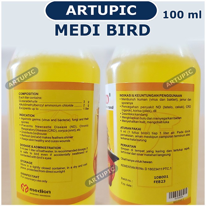 Medi Bird 100 ml Obat Shampo Burung Pembasmi Kutu Virus Bakteri Jamur Spora Cegah ND CRD ngorok