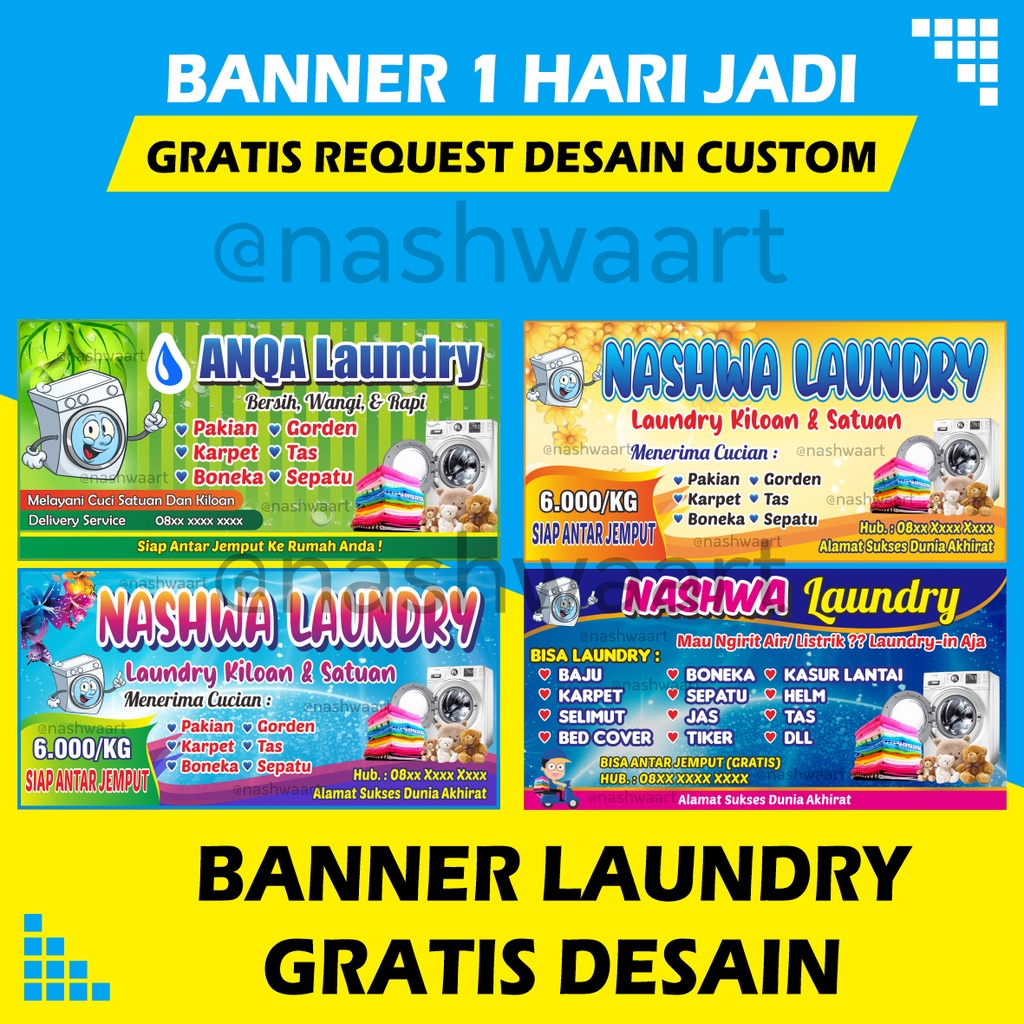 BANNER SPANDUK BACKDROP BALIHO UMBUL USAHA BISNIS WARUNG OLSHOP CUCIAN CUCI BAJU LAUNDRY LOUNDRY