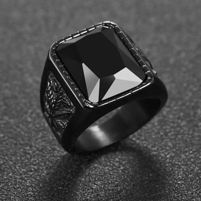 [Bayar di Tempat] Cincin Pria Batu Black Onyx Warna Hitam