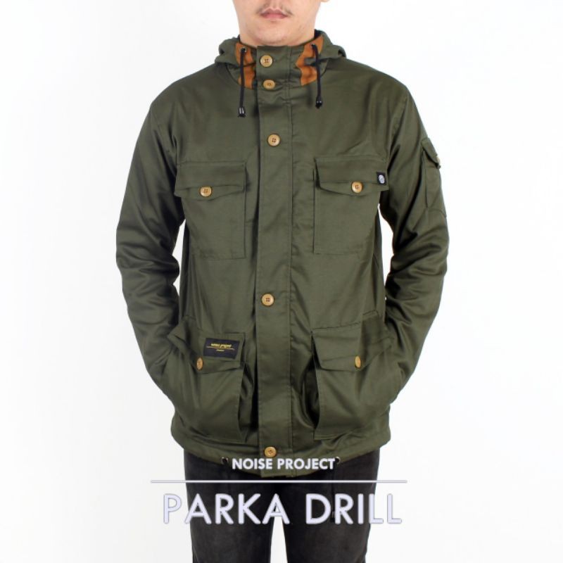 WOLV ORIGINAL JAKET PARKA DRILL Jaket pria jaket outdoor warna hijau seri art PD03