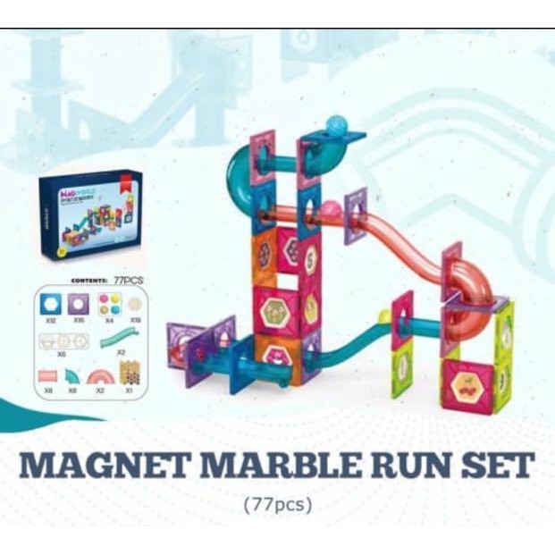 MAINAN EDUKASI MAGWORLD MAGNET MAGNETILES + MARBLE RUN SET 77 PCS