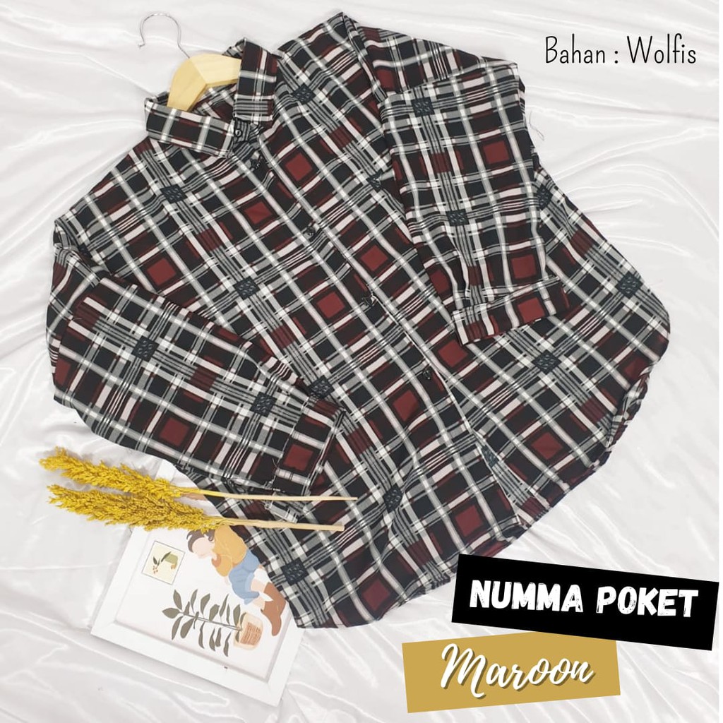 KEMEJA WANITA CASUAL POLOS BASIC AUDREY BASIC SHIRT KEMEJA LENGAN BALON POLOS, KEMEJA TANGAN BALON-KIMBERLY MAROON