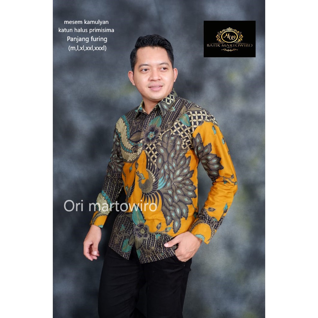 BATIK S M L XL XXL BAJU kemeja batik pria lengan panjang pendek PREMIUM BSO OFFICIAL MUSTARD KUNING