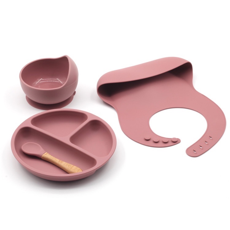 Alat tempat makan bayi bowl mangkok silicone suction bib slabber plate sendok baby spoon