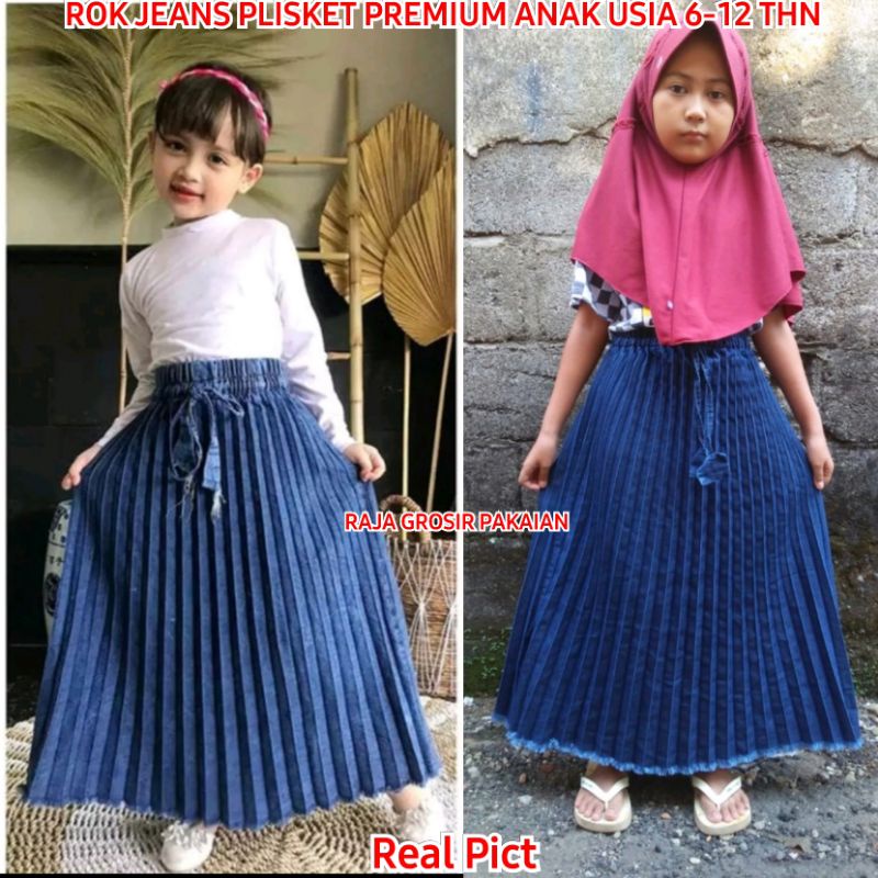 Rok Jeans Plisket Premium Anak Usia 5-13 Thn