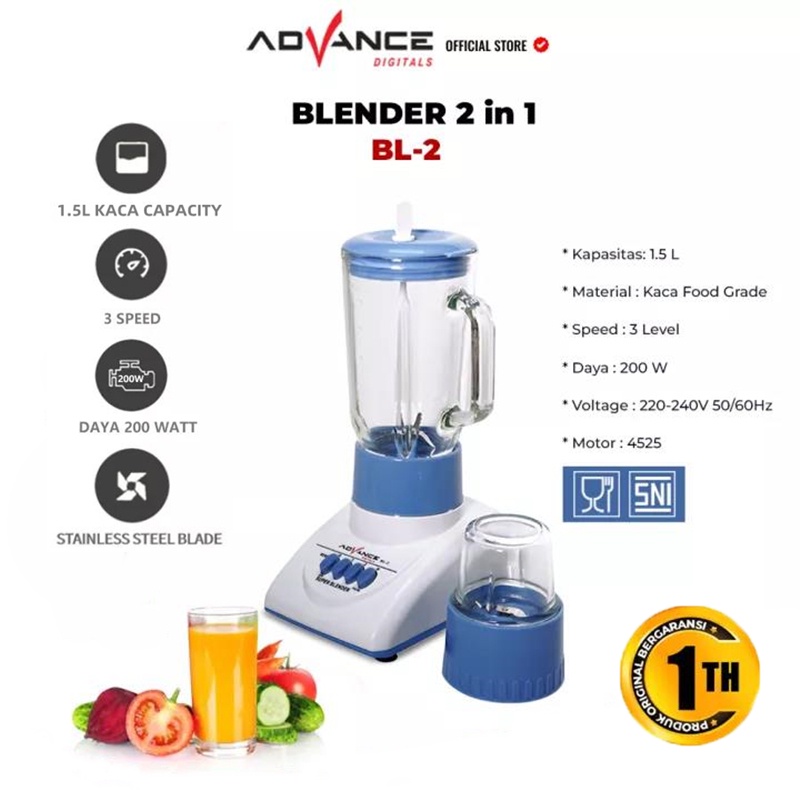 【Garansi 1 Tahun】Advance BL-2 Blender Kaca Mixer Kecepatan Variabel