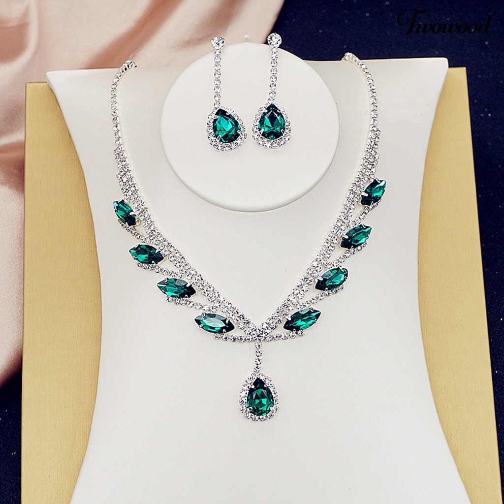 1 Set Perhiasan Kalung Anting Berlian Imitasi Bentuk Tetesan Air Untuk Pernikahan