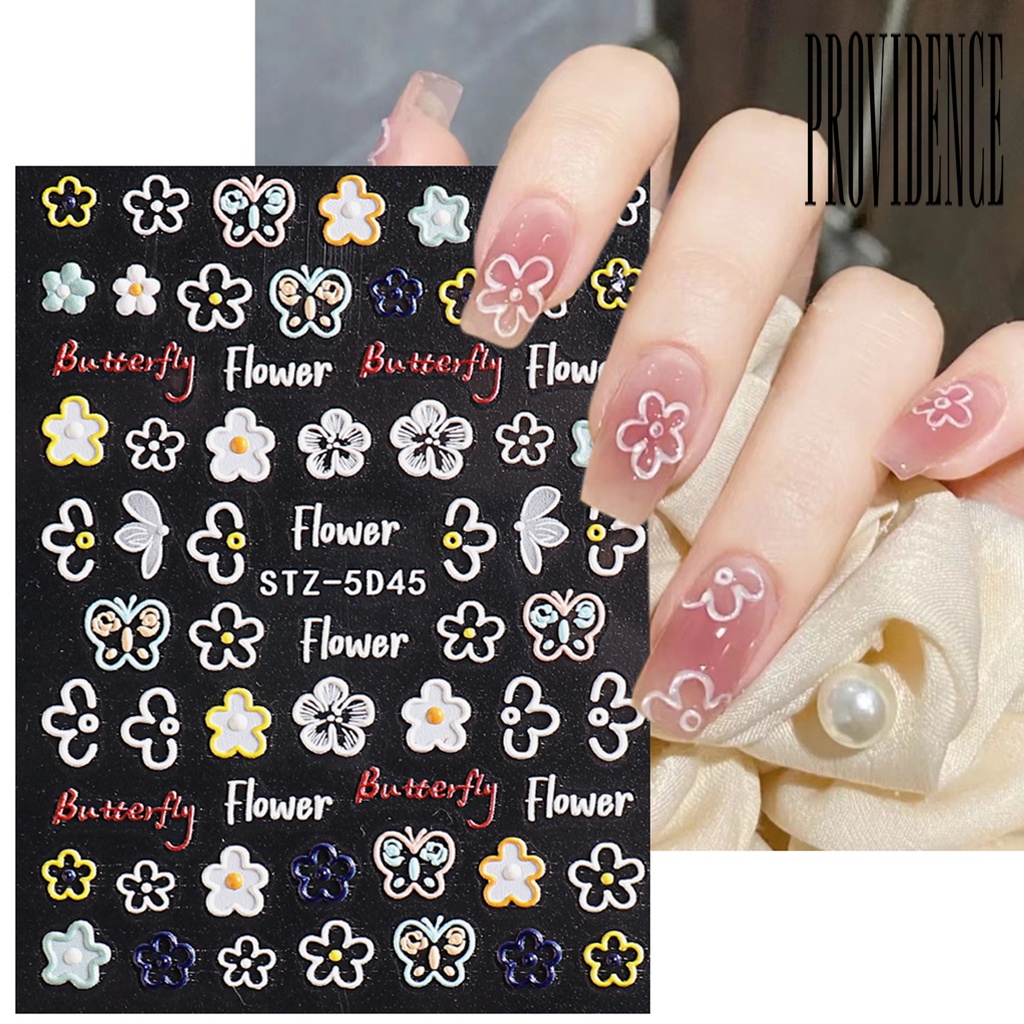 Providence Stiker Kuku 3D Motif Hati / Bunga Tahan Air Untuk Nail Art