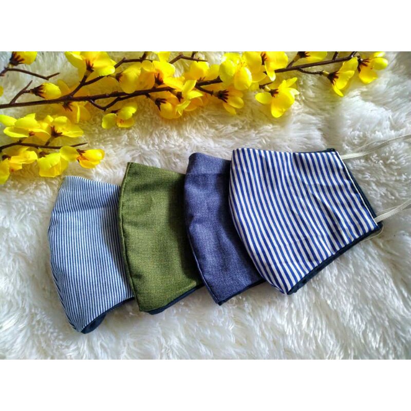 Masker Kain Duckbill Earloop/Headloop Katun Jepang Motif + Katun Combed Polos (2 Ply) Premium Murah