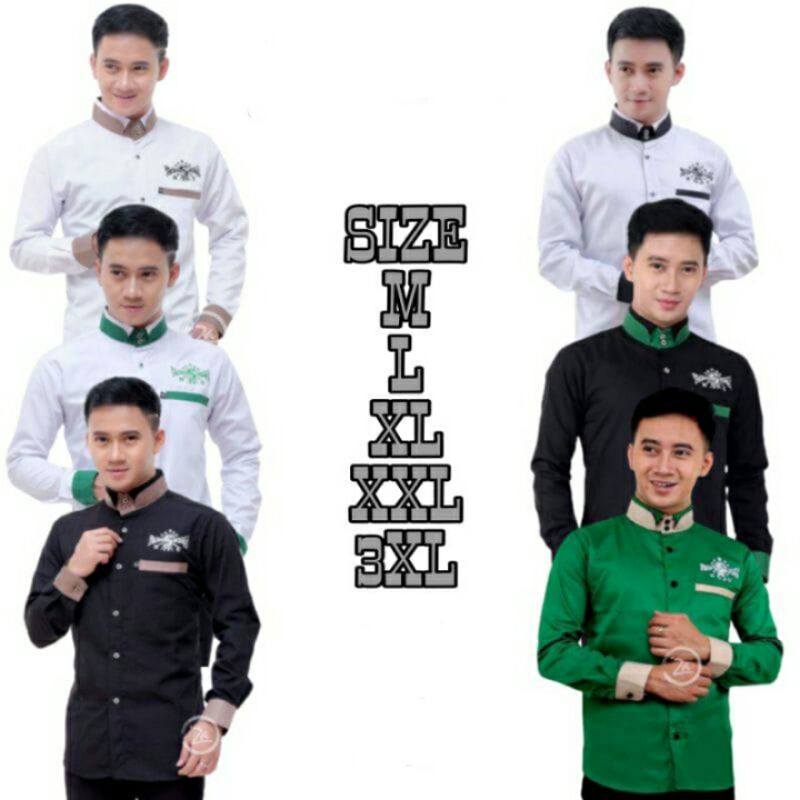 Baju koko nu lengan panjang katun oxfrud kemko kerah dobel kemeja koko gus azmi syubbanul muslimin h