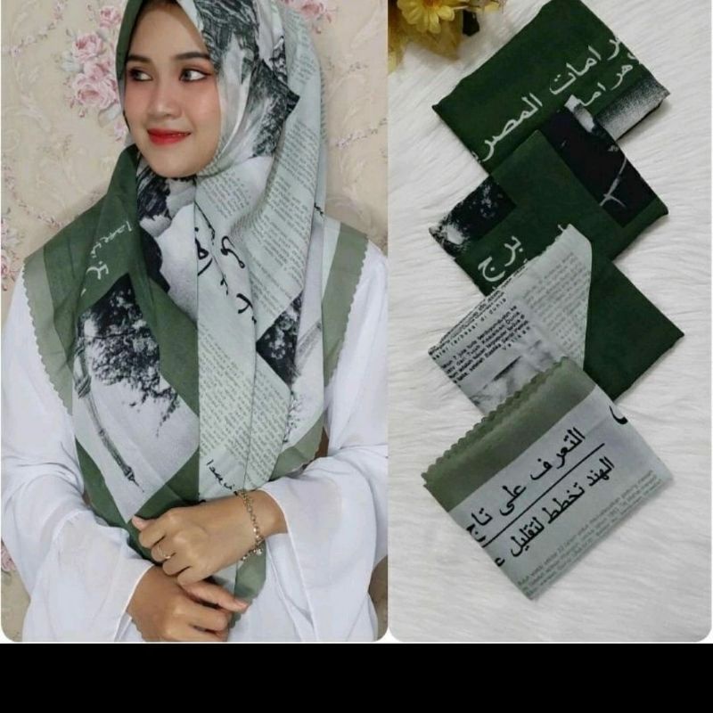 KERUDUNG TULISAN ARAB SEGI EMPAT , HIJAB KORAN ARAB INDO, KORAN ARABIC, KORAN INDO