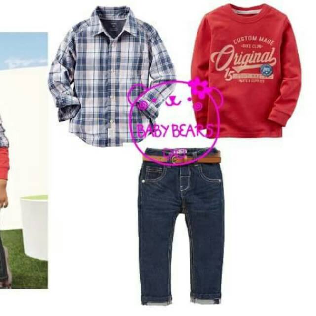 BabyBears LS Plaid Shirt Original Red LS Tee Set Long Pants