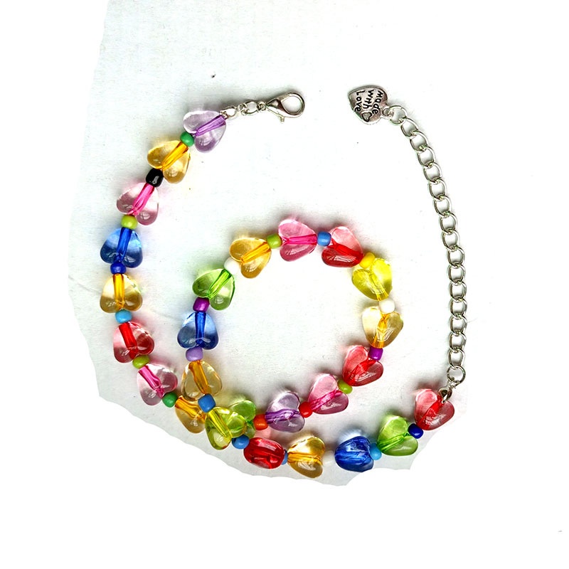 Eropa dan Amerika Rainbow bead handmade beaded peach jantung ornamen Hari Valentine cinta gelang dan