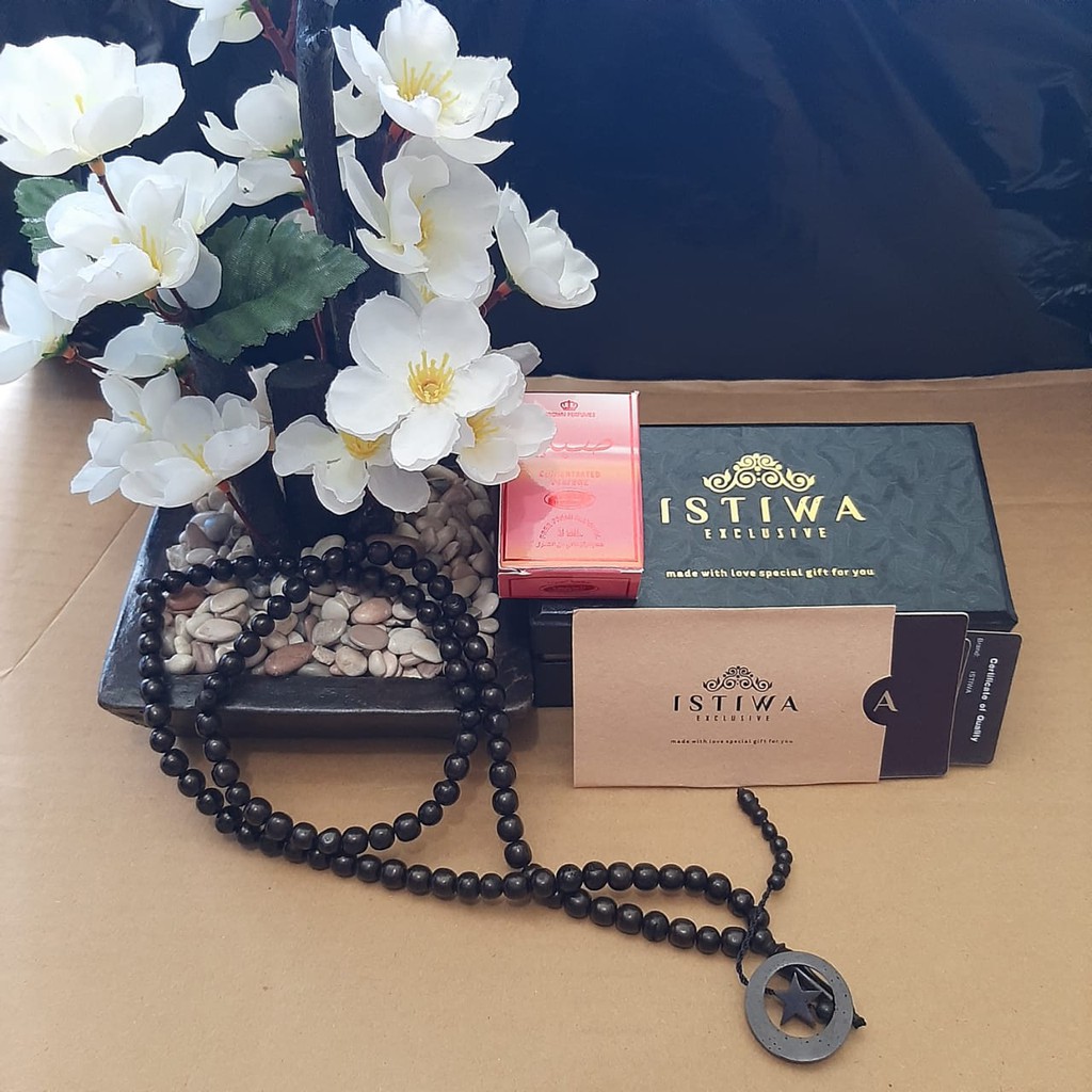 Tasbih Bulan Bintang Kokka "Merk ISTIWA" Original Uk 7,5 mm Hitam, Bersetifikat & Bergaransi 