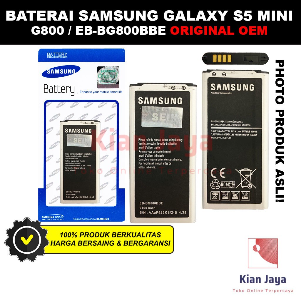 Baterai Samsung Galaxy S5 Mini G800 G800F Original OEM Batre Batrai Battery Hp EB-BG800BBE Ori