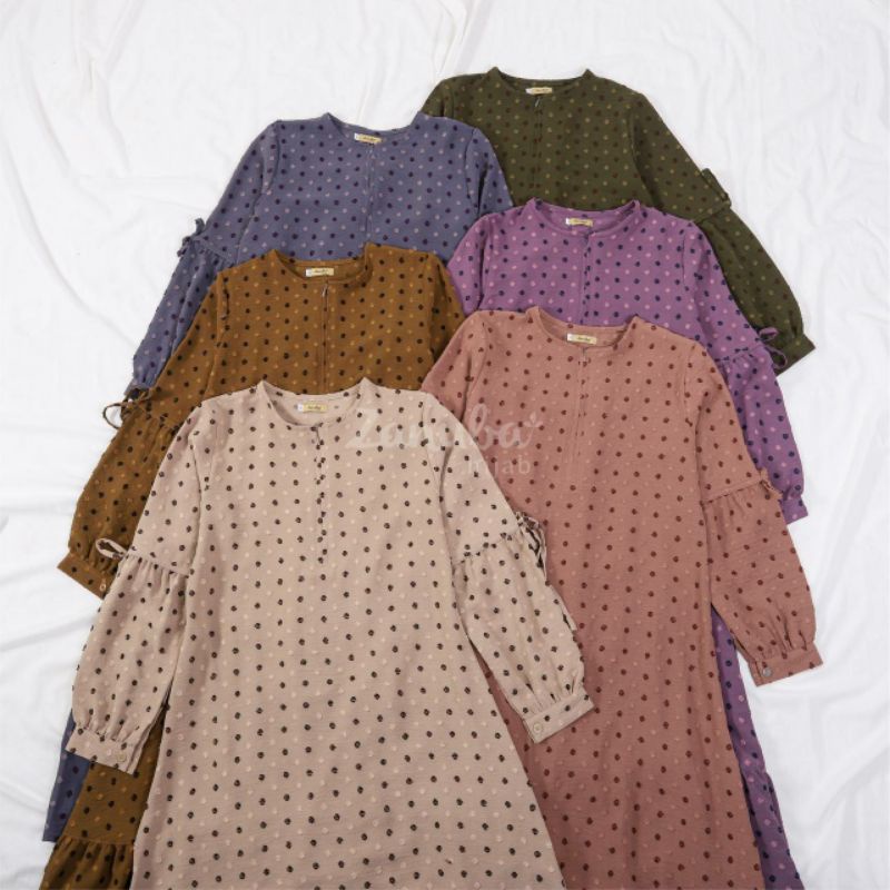 DOTS TWOTONE DRESS BY ZANUBA HIJAB (GAMIS ONLY, GAMIS POLKADOT) BAYAR DITEMPAT BISA COD