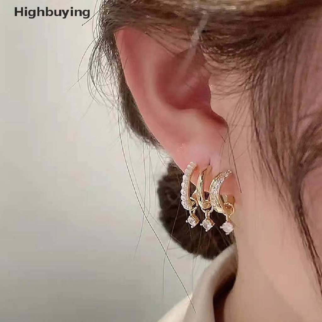 Hbid Anting Tusuk Gantung Desain Geometri Vertikal Multi layer Hias Zircon Gaya Korea Untuk Wanita