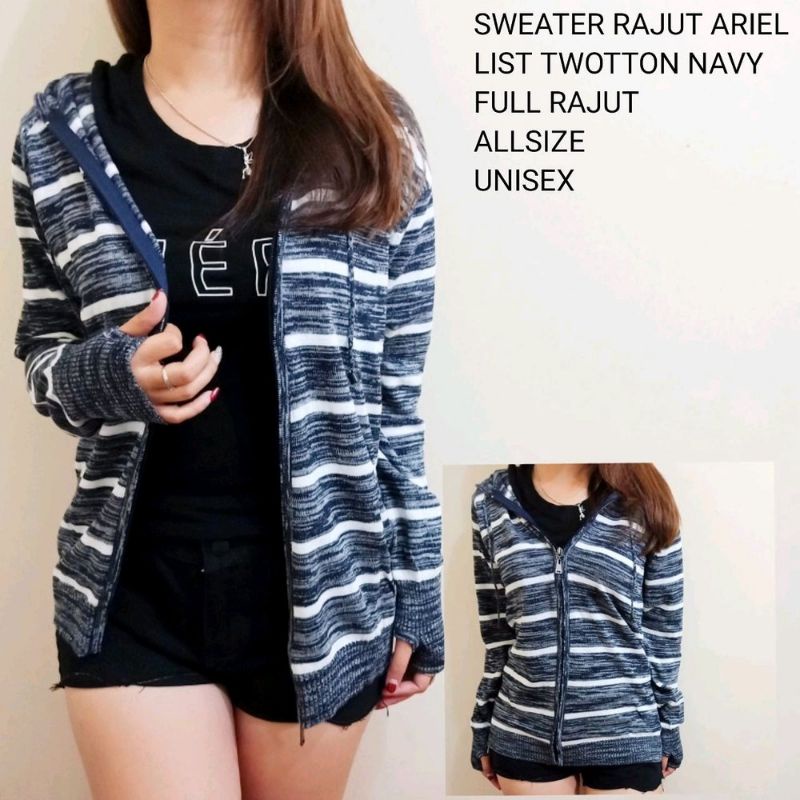 Cardigan Rajut Stripe Jaket Salur Sweater Rajut Ariel