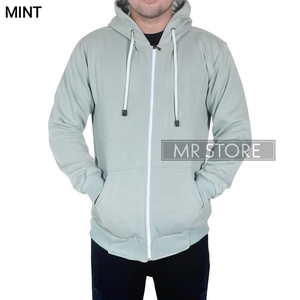 L,XL,XXL Jaket zipper hoodie polos hitam mr store-MINT