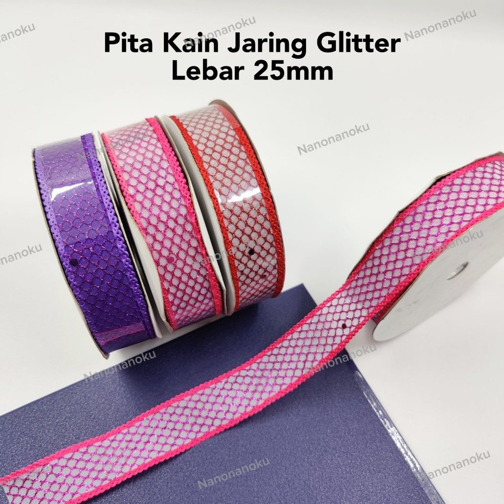 Pita Kain 1 inch 2,5 cm Jaring Glitter Pinggir Rigi Hiasan Hampers Souvenir Mahar