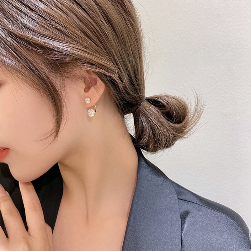 Fancyqube Anting Tusuk Gantung Desain Bola Hollow Hias Berlian Zircon Gaya Simple Untuk Wanita