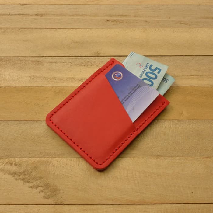 slim wallet dompet kartu simple kulit asli - dompet simpel warna merah