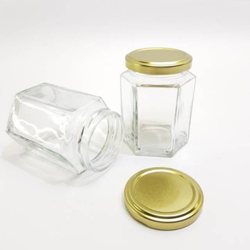 ( 42 PCS )  Botol Hexagonal 195 ml + tutup gold baru / Botol Kaca Hexagonal 195 ml / Segienam Haxegonal Botol Kaca Khusus Gojek SY42