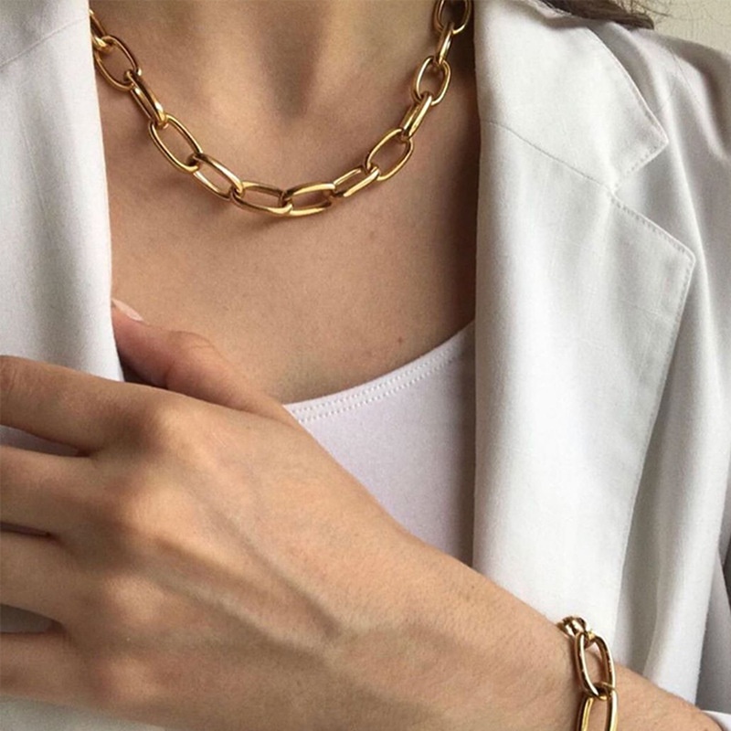 Kalung Choker Rantai Bahan Alloy Tebal Gaya Punk Gothic Untuk Wanita