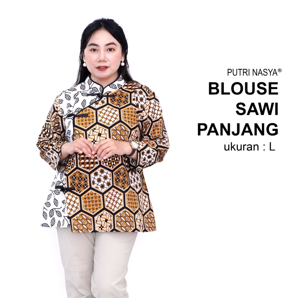 Atasan Batik Big Size Blouse Wanita Jumbo L-XL-2L-3L-4L-5L-6L-7L Blus Model Big Kantor Seragam Batik / Atasan Kerja Formal Big Size / Pakaian Batik LD 10 Seragam Kantor Model