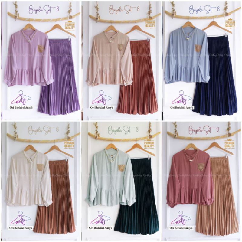 SET BLOUSE CRINKEL PREMIUM POLOS + ROK PLISKET BEYOLA SET 8 BY ANTY'S